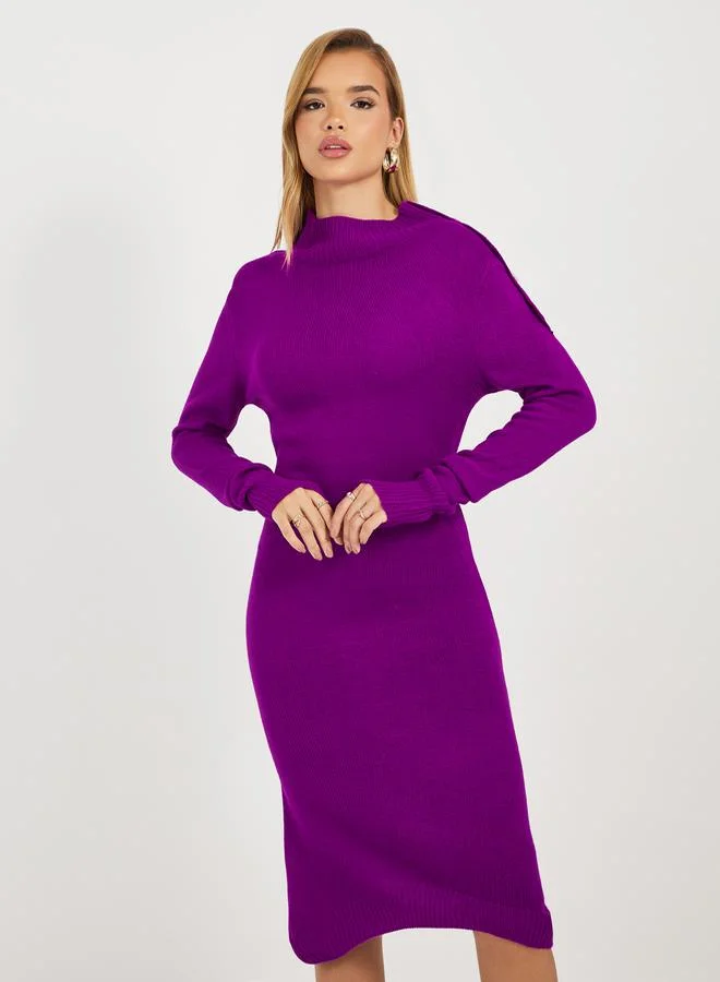 Styli Purple Knit Midi Dress