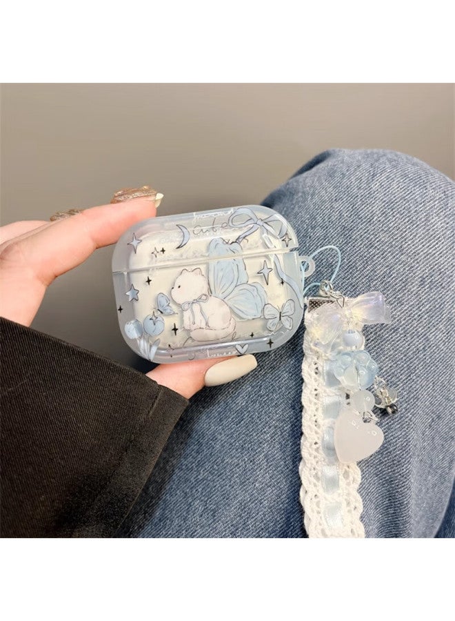 Beiyipin Case For Airpods 4, Blue Butterfly Cat Design, Compatible With Apple Bluetooth Wireless Airpods Pro 2nd Generation And Airpods Pro 3rd Generation Earphones - Image 1