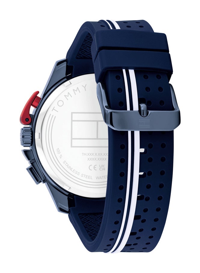 TOMMY HILFIGER ساعة كرونوغراف للرجال بقرص أزرق مع حزام سيليكون أزرق - موديل 1792169 - Image 3