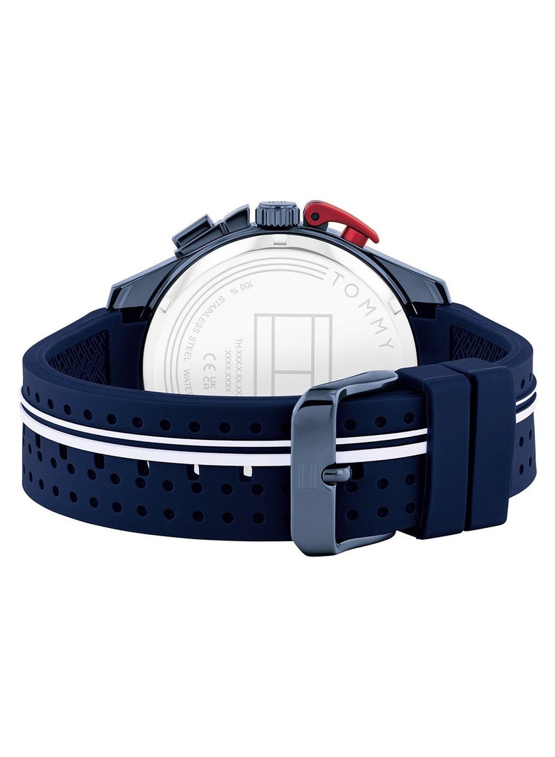 TOMMY HILFIGER ساعة كرونوغراف للرجال بقرص أزرق مع حزام سيليكون أزرق - موديل 1792169 - Image 4