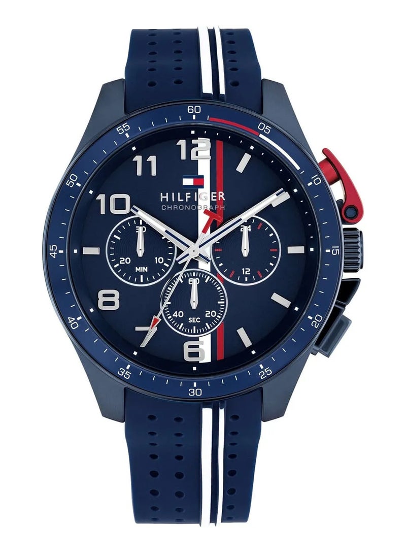 TOMMY HILFIGER ساعة كرونوغراف للرجال بقرص أزرق مع حزام سيليكون أزرق - موديل 1792169 - Image 1