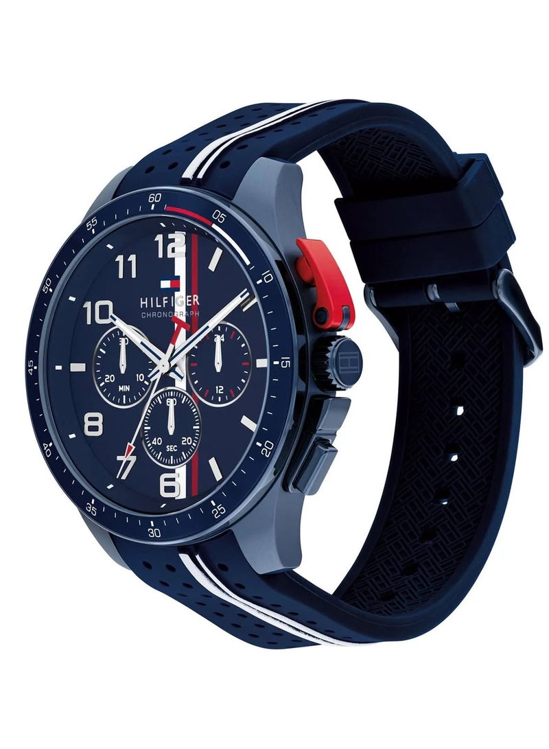 TOMMY HILFIGER ساعة كرونوغراف للرجال بقرص أزرق مع حزام سيليكون أزرق - موديل 1792169 - Image 2