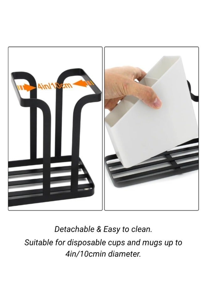 منظم محطة القهوة المعدنية ، صندوق تخزين كيس القهوة والشاي ، لا تركيب وحجم مدمج ، تراكم حامل كوب القهوة القابل للتصرف ، للمنزل / المكتب / الفندق / الحمام / العداد (الأسود) - Image 3