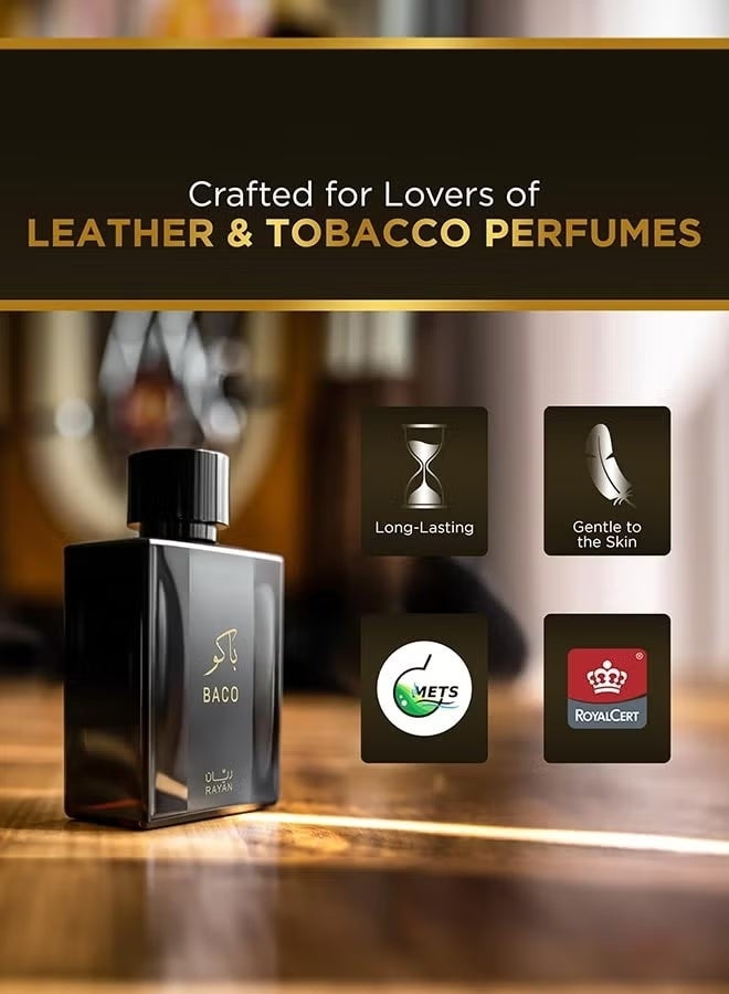 ريان عطر ريان باكو، عطر يدوم طويلاً للرجال، 100 مل أو دي بارفان للرجال، عطر عربي مثالي للرجال وهدية مثالية لجميع المناسبات، عطر ريان ليذر والعطار مع 3 أنواع من الروائح - Image 2