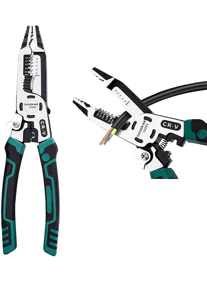 promass 10-in-1 Wire Stripper Tool,Wire Strippers,Cable Cutters,CR-V Multifunctional Plier with Wire Stripper Crimper Side Cutter, Shearing,Screw Gripping Pliers for Electric Cable - Image 1