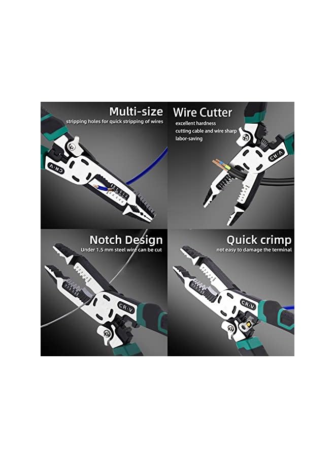 promass 10-in-1 Wire Stripper Tool,Wire Strippers,Cable Cutters,CR-V Multifunctional Plier with Wire Stripper Crimper Side Cutter, Shearing,Screw Gripping Pliers for Electric Cable - Image 4