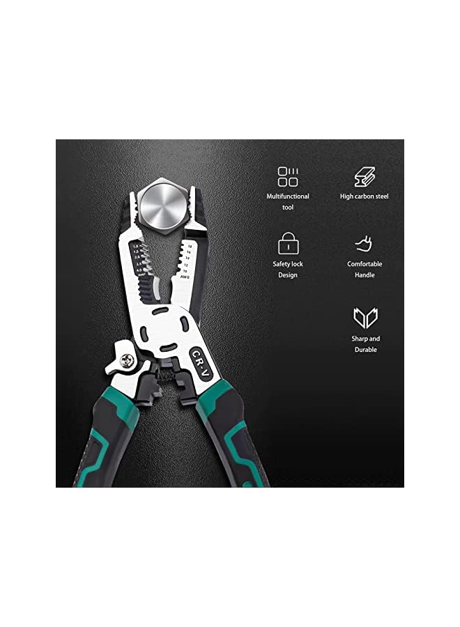 promass 10-in-1 Wire Stripper Tool,Wire Strippers,Cable Cutters,CR-V Multifunctional Plier with Wire Stripper Crimper Side Cutter, Shearing,Screw Gripping Pliers for Electric Cable - Image 3