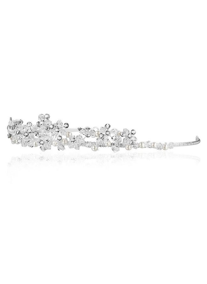 SAMKY Bridal Tiara Crystal Pearl Wedding Headpiece For Women Hair Accessories For Bride  - Image 2