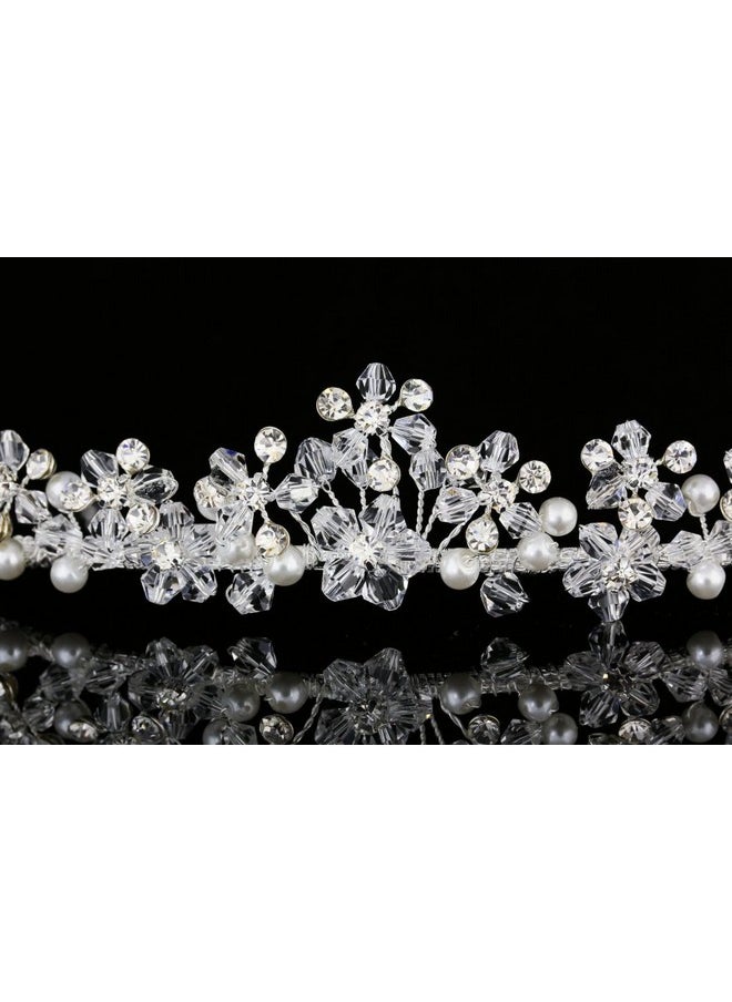 SAMKY Bridal Tiara Crystal Pearl Wedding Headpiece For Women Hair Accessories For Bride  - Image 4