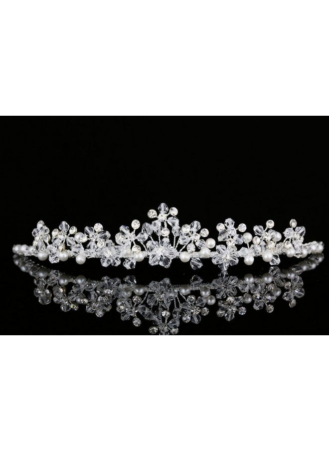 SAMKY Bridal Tiara Crystal Pearl Wedding Headpiece For Women Hair Accessories For Bride  - Image 3
