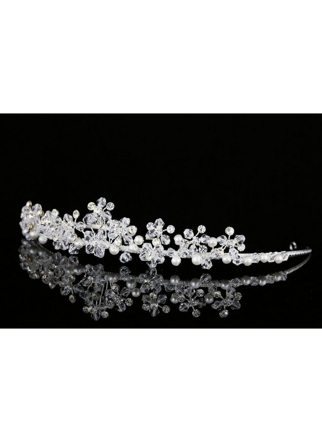 SAMKY Bridal Tiara Crystal Pearl Wedding Headpiece For Women Hair Accessories For Bride  - Image 5