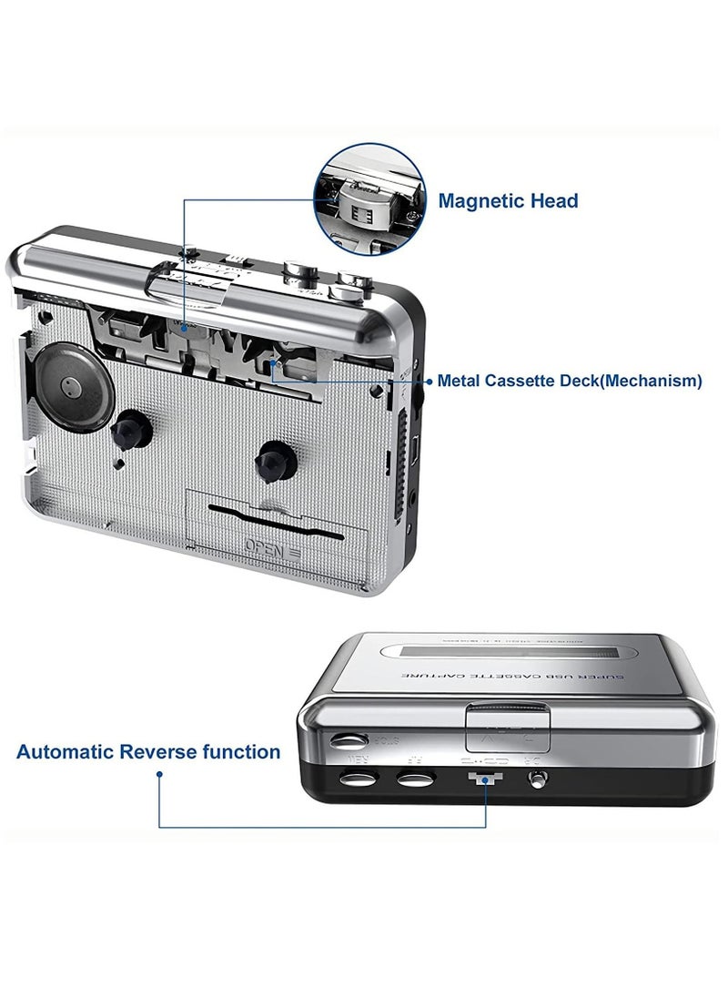 KASTWAVE - Portable Cassette Player/Cassette to MP3 Converter Capture Cassette Tape to MP3/CD Audio via USB –Converter Retro with Earphones, Compatible with Cell Phone Charger | USB Cable & User Manual Included - Image 1