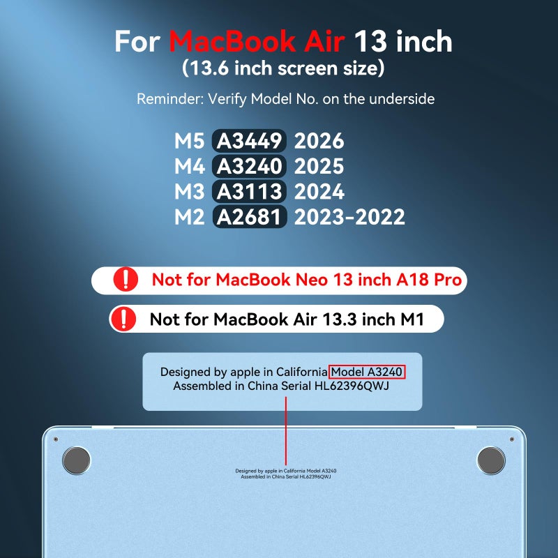 BlueSwan for MacBook Air 13 inch Case, M5 M4 M3 M2 2026-2022 A3449 A3240 A3113 A2681, 100% Match Official Color, Scratch Resistant, Easy to Snap on, Air 13.6 Hard Shell Protective Laptop Cover - Image 2