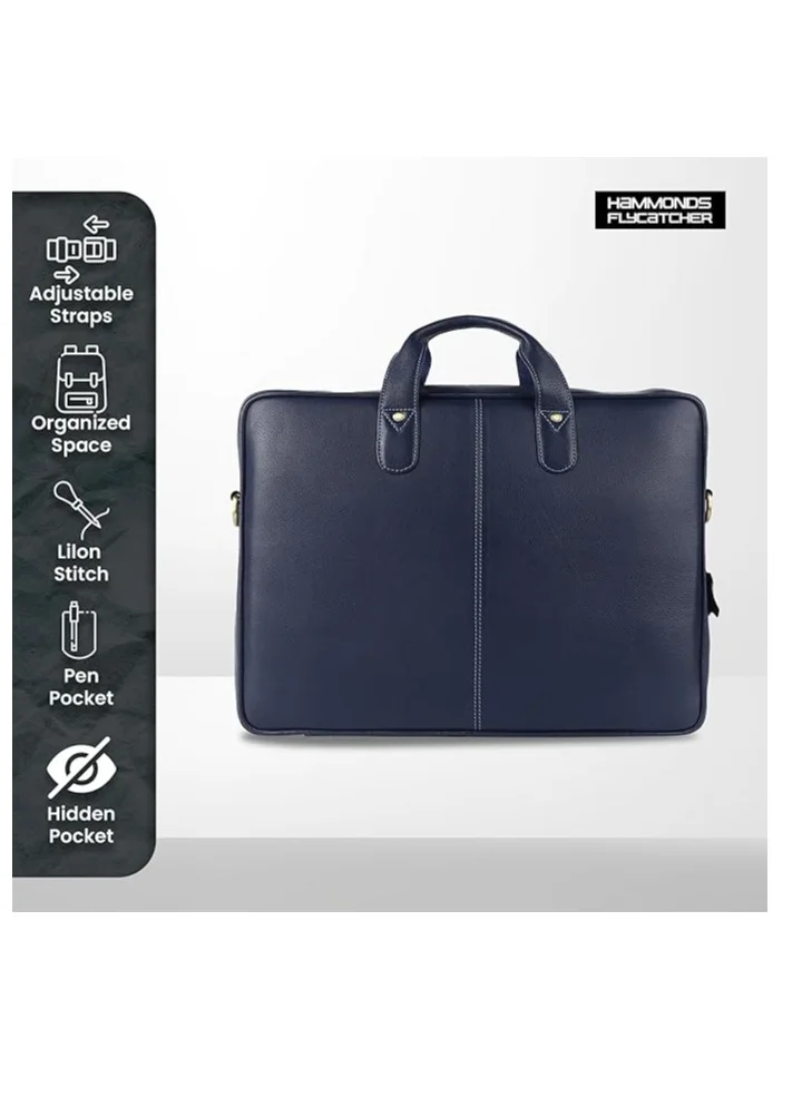 HAMMONDS FLYCATCHER Leather 15.6 inch Messenger Bag | Padded Laptop Compartment|  Office Bag (L=40,B=8,H=30 cm) LB106, Blue_Napa | 6LTM