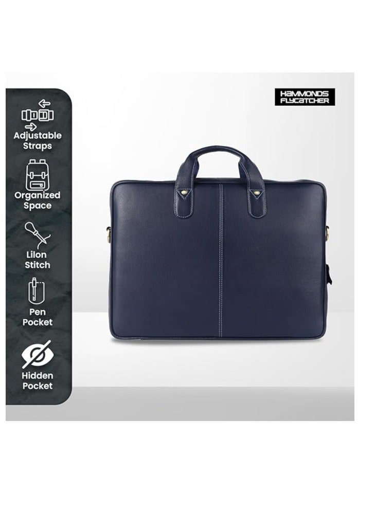  هاموندز فلاي كاتشر حقيبة رسول جلدية . بوصة مع جيب لاب توب مبطن، حقيبة مكتبية، أزرق نابا - Image 3