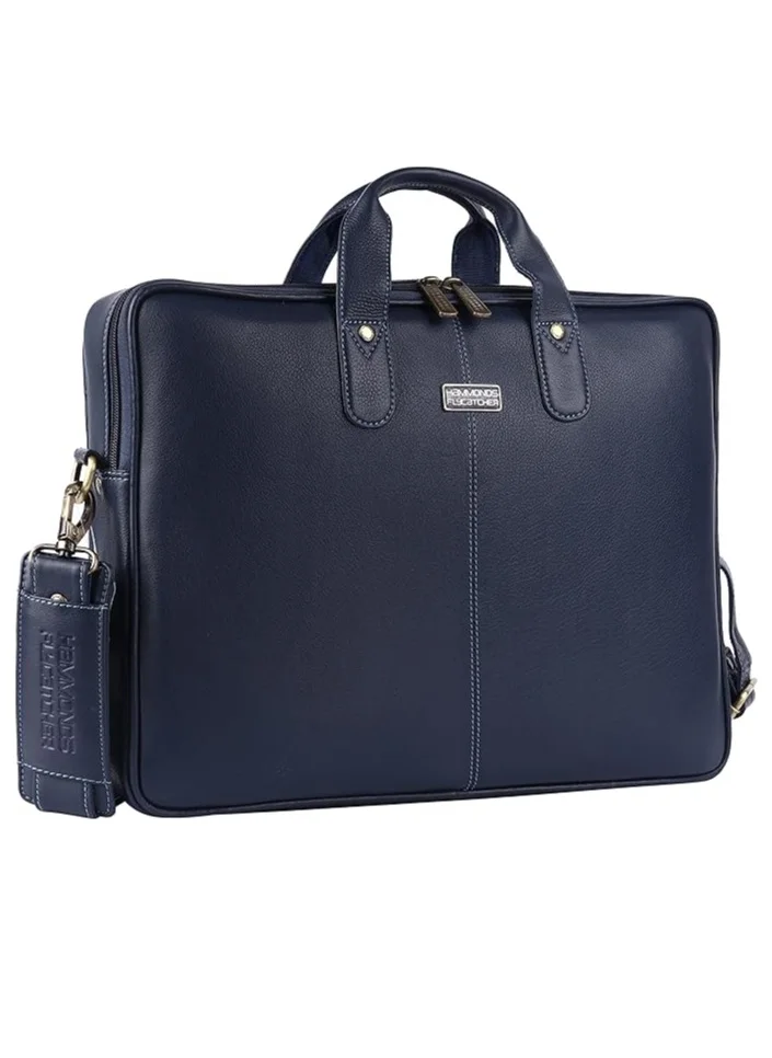 HAMMONDS FLYCATCHER Bombay Brown Leather 15.6 inch Messenger Bag | Padded Laptop Compartment|  Office Bag (L=40,B=8,H=30 cm) LB106, Blue_Napa | 6LTM
