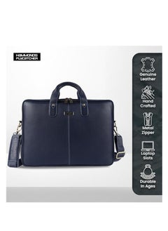 HAMMONDS FLYCATCHER Bombay Brown Leather 15.6 inch Messenger Bag | Padded Laptop Compartment|  Office Bag (L=40,B=8,H=30 cm) LB106, Blue_Napa | 6LTM  - Image 2