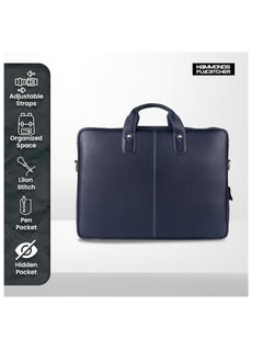 HAMMONDS FLYCATCHER Bombay Brown Leather 15.6 inch Messenger Bag | Padded Laptop Compartment|  Office Bag (L=40,B=8,H=30 cm) LB106, Blue_Napa | 6LTM  - Image 3
