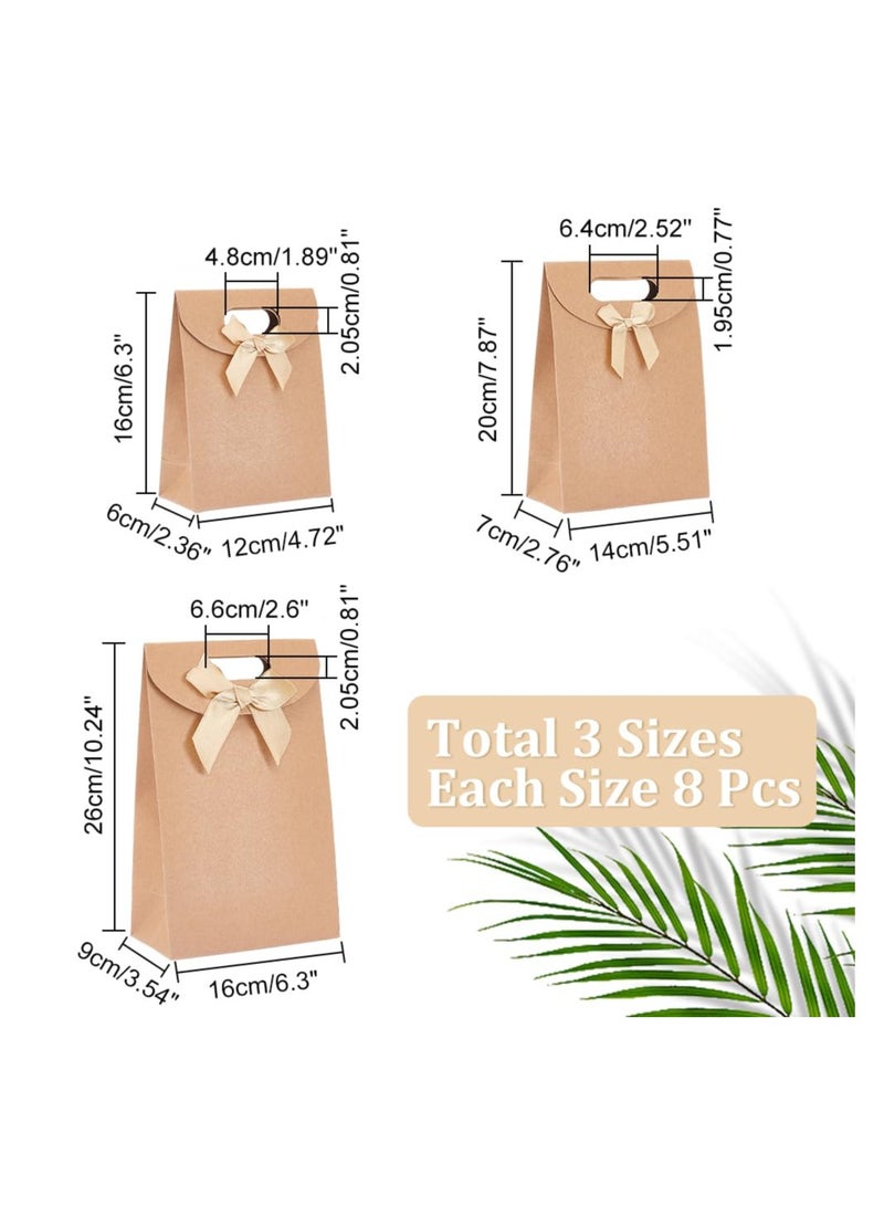 Zikra 24 Pcs 3 Sizes Kraft Paper Bags Wheat Treat Stand Up Gift Bag with Die Cut Handle and Bowknot for Candy Cookies Wedding Party Store Retail - Image 5