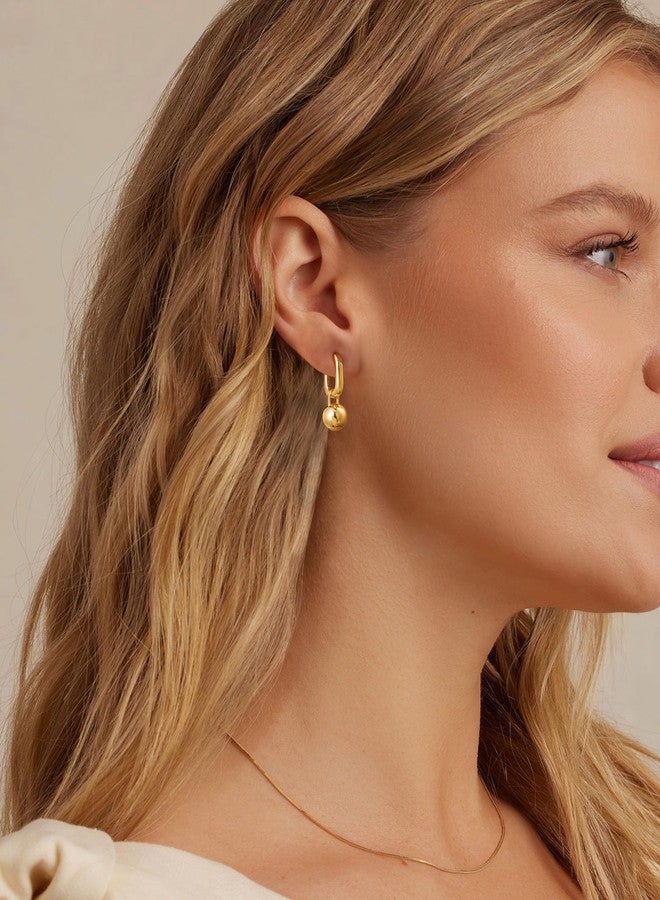CHESKY Hoops Earrings for Women - Dainty 14k Gold Ball Drop Earring Cute Minimalist Round Huggie Double Hoops Jewelry Gifts for Women - Image 4