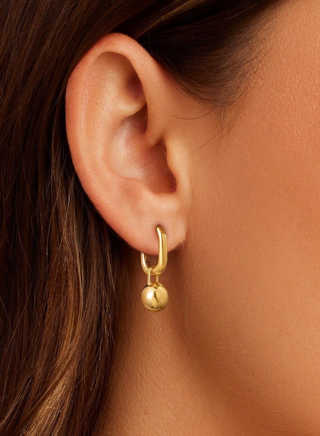 CHESKY Hoops Earrings for Women - Dainty 14k Gold Ball Drop Earring Cute Minimalist Round Huggie Double Hoops Jewelry Gifts for Women - Image 2