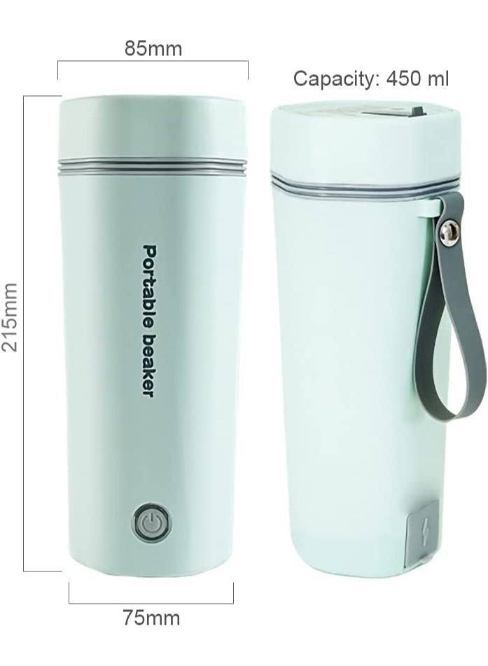 Arabest Portable Electric Kettle Stainless Steel Liner Travel Electric Cup Household Mini Heating Teapot Quick Cooking Single Cup Water Heater 450ml Thermos (Light Green) - Image 4