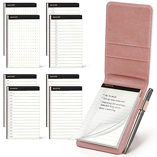 WEMATE 10 Pieces Small Notepad Holder Set Pocket Notebook - Included Mini Pocket Notepad Holder Set with 8 Memo Book Refills and Metal Pen for Meetings, Daily Records, and Notes 3 x 5 Inch (Rose Gold) - Image 1