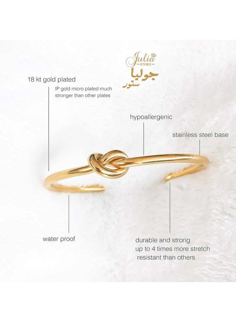 Julia Store Stainless Steel Cuff Bangle Gold Bracelets for Women | Tie The Knot Love Bracelet for Bridesmaid Gifts | 18K Gold Plated, Adjustable Best Friend Bracelets By Julia Store - Image 4