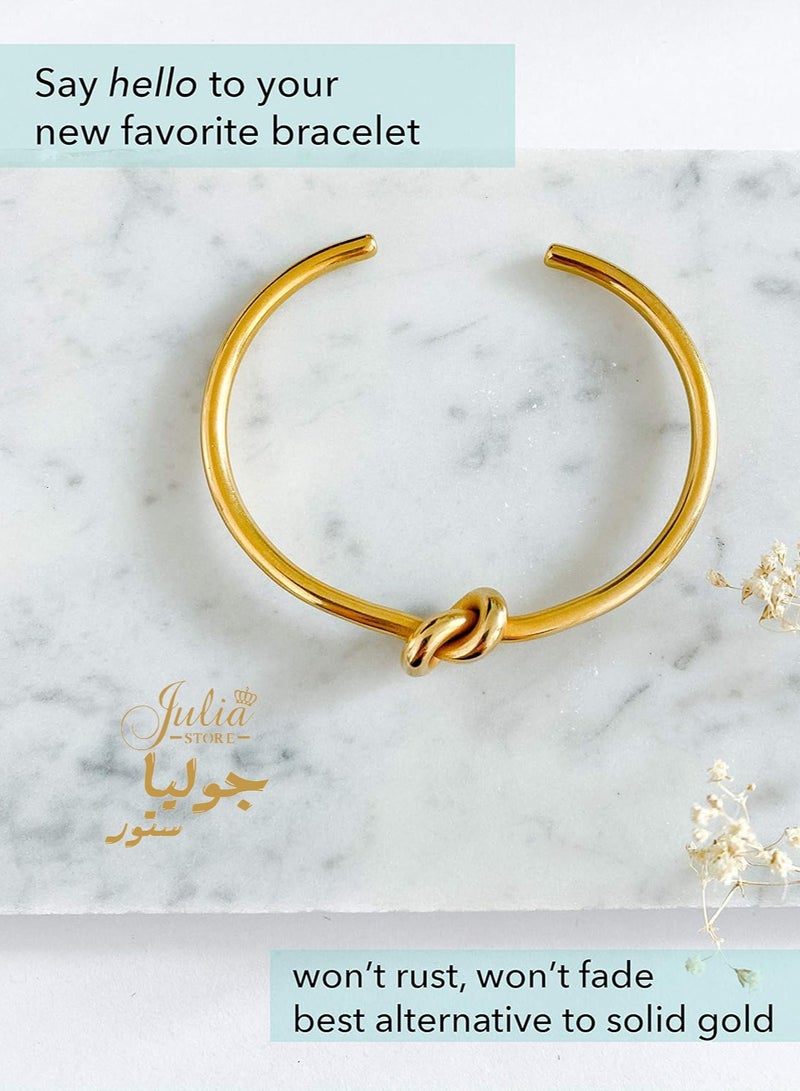 Julia Store Stainless Steel Cuff Bangle Gold Bracelets for Women | Tie The Knot Love Bracelet for Bridesmaid Gifts | 18K Gold Plated, Adjustable Best Friend Bracelets By Julia Store - Image 5
