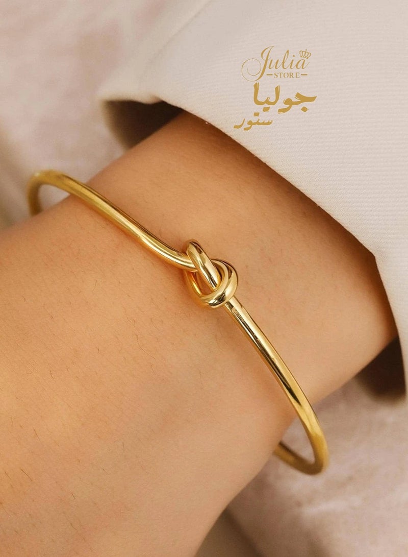 Julia Store Stainless Steel Cuff Bangle Gold Bracelets for Women | Tie The Knot Love Bracelet for Bridesmaid Gifts | 18K Gold Plated, Adjustable Best Friend Bracelets By Julia Store - Image 2