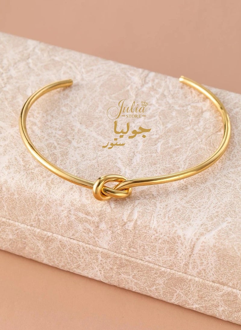 Julia Store Stainless Steel Cuff Bangle Gold Bracelets for Women | Tie The Knot Love Bracelet for Bridesmaid Gifts | 18K Gold Plated, Adjustable Best Friend Bracelets By Julia Store - Image 1
