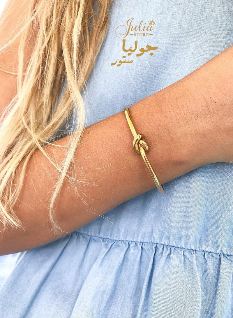 Julia Store Stainless Steel Cuff Bangle Gold Bracelets for Women | Tie The Knot Love Bracelet for Bridesmaid Gifts | 18K Gold Plated, Adjustable Best Friend Bracelets By Julia Store - Image 3
