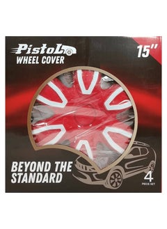 Pistol Pistol -WJ5087 WR-15 inch Wheel Cover Kit, 15" Hubcaps Set of 4 Tires Automotive Hub Wheel Cap with Snap-On Retention Rings, Color- Red & White  - Image 1