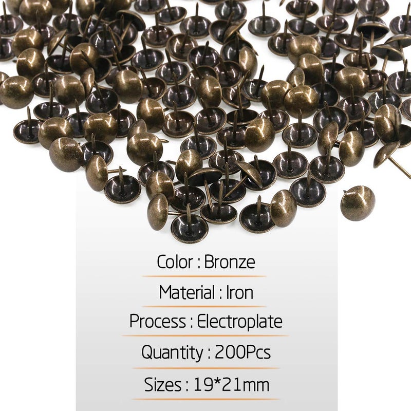 Rustark 200 قطعة دبابيس زخرفية قديمة 3/4'' (19×21 مم) للأثاث وأرائك - برونزي - Image 3