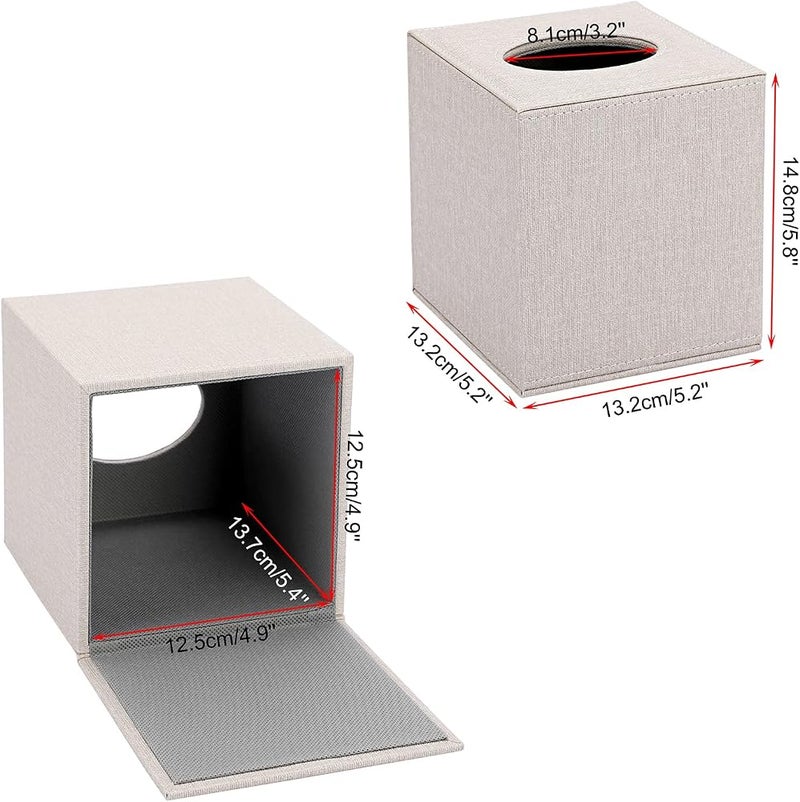 BTSKY Linen Cube Tissue Box Cover, Beige Tissue Paper Holder - Image 2