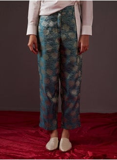 Abhishti Straight Banarasi zari pants-teal blue  - Image 1