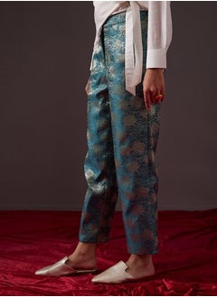 Abhishti Straight Banarasi zari pants-teal blue  - Image 2