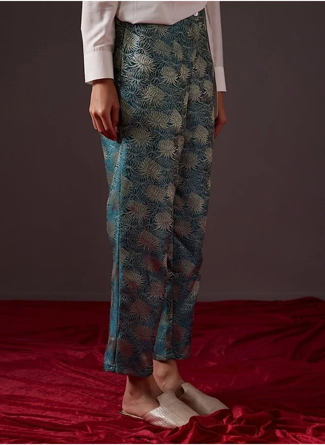 Abhishti Straight Banarasi zari pants-teal blue