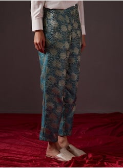 Abhishti Straight Banarasi zari pants-teal blue  - Image 3