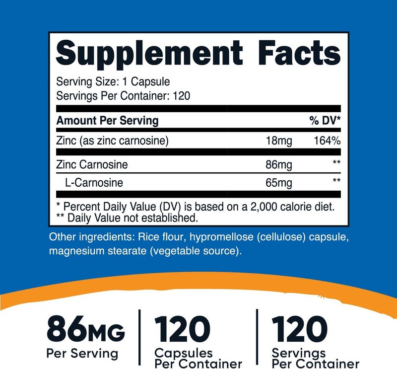 Nutricost Zinc Carnosine 86mg 120 Capsules  NonGMO Gluten Free Zinc LCarnosine Supplement - Image 2