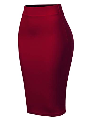 MixMatchy Women's Casual Classic Bodycon Pencil Skirt Burgundy M - Image 2