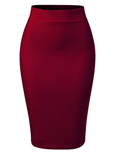 MixMatchy Women's Casual Classic Bodycon Pencil Skirt Burgundy M - Image 1