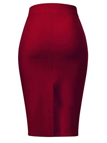 MixMatchy Women's Casual Classic Bodycon Pencil Skirt Burgundy M - Image 3