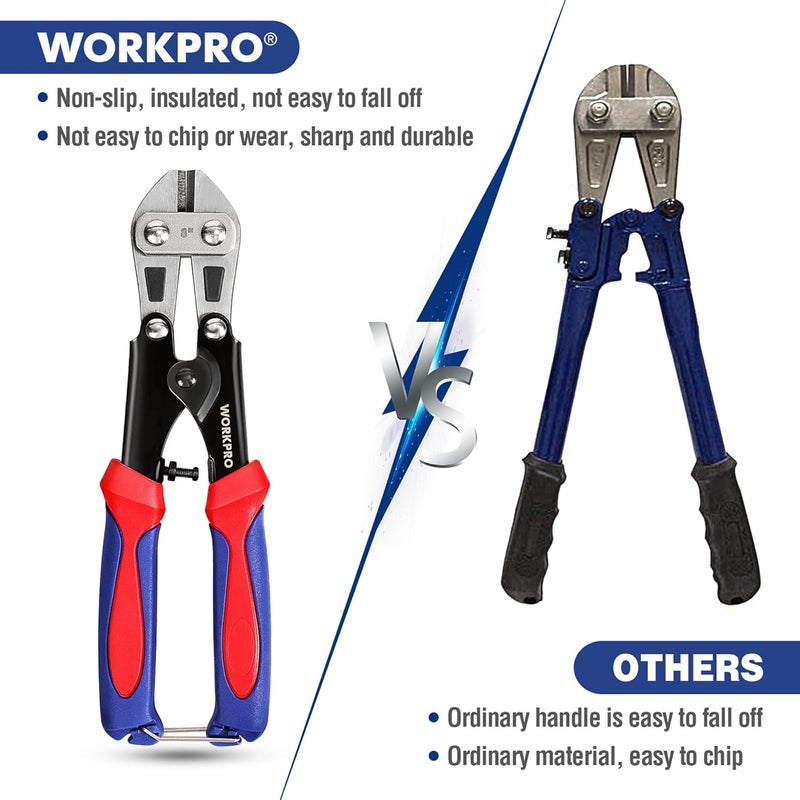 WORKPRO 200 مم قاطع البراغي الصغير، قاطع الأسلاك والكابلات من فولاذ Cr-V | تصميم موفر للجهد، قدرة قطع 2.3 مم، محمل بنابض، مقبض مانع للانزلاق - Image 5