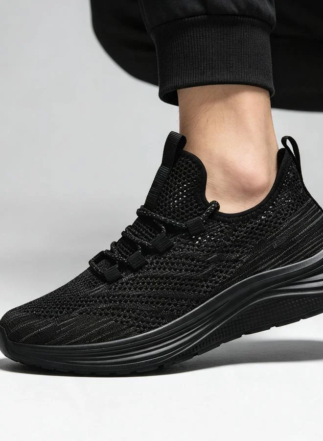 Take Two Unisex Black Textile Knit Sports Sneakers