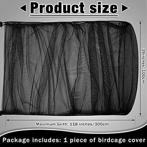 Shappy Large Bird Cage Seed Catcher,Bird Cage Cover Net Skirt Guard,Adjustable Soft Airy Mesh Net for Parrot Parakeet Macaw(59.8 x 39.4 Inch/ 152 x 100 cm,Black) - Image 2