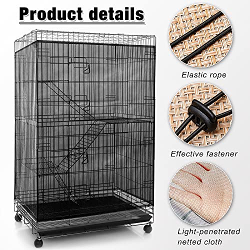 Shappy Large Bird Cage Seed Catcher,Bird Cage Cover Net Skirt Guard,Adjustable Soft Airy Mesh Net for Parrot Parakeet Macaw(59.8 x 39.4 Inch/ 152 x 100 cm,Black) - Image 3
