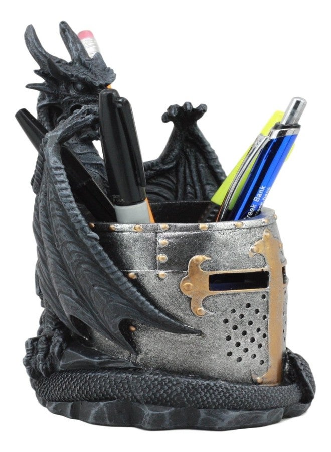 Ebros Gift Ebros Medieval Fantasy Saint George Dragon Guarding Medieval Knight Helmet Stationery Pen Holder Statue 7"Tall Office Desktop Fantasy Decor - Image 5