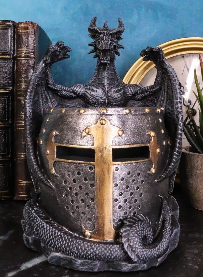 Ebros Gift Ebros Medieval Fantasy Saint George Dragon Guarding Medieval Knight Helmet Stationery Pen Holder Statue 7"Tall Office Desktop Fantasy Decor - Image 2