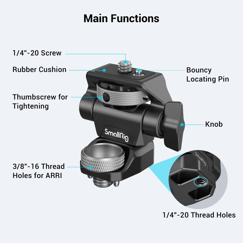 SmallRig Adjustable Camera Monitor Mount for ARRI-Style (Upgrade), 360° Swivel and 180° Tilt Monitor Holder Anti-Twist Support 5” and 7” Field Monitor - Image 4